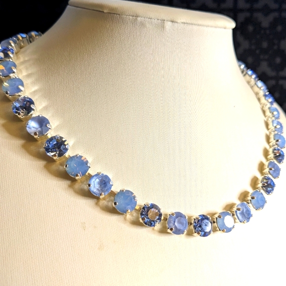 Light Sapphire & Blue Opal Crystal Necklace & Earrings Sterling or Gold Plated - Picture 4 of 8